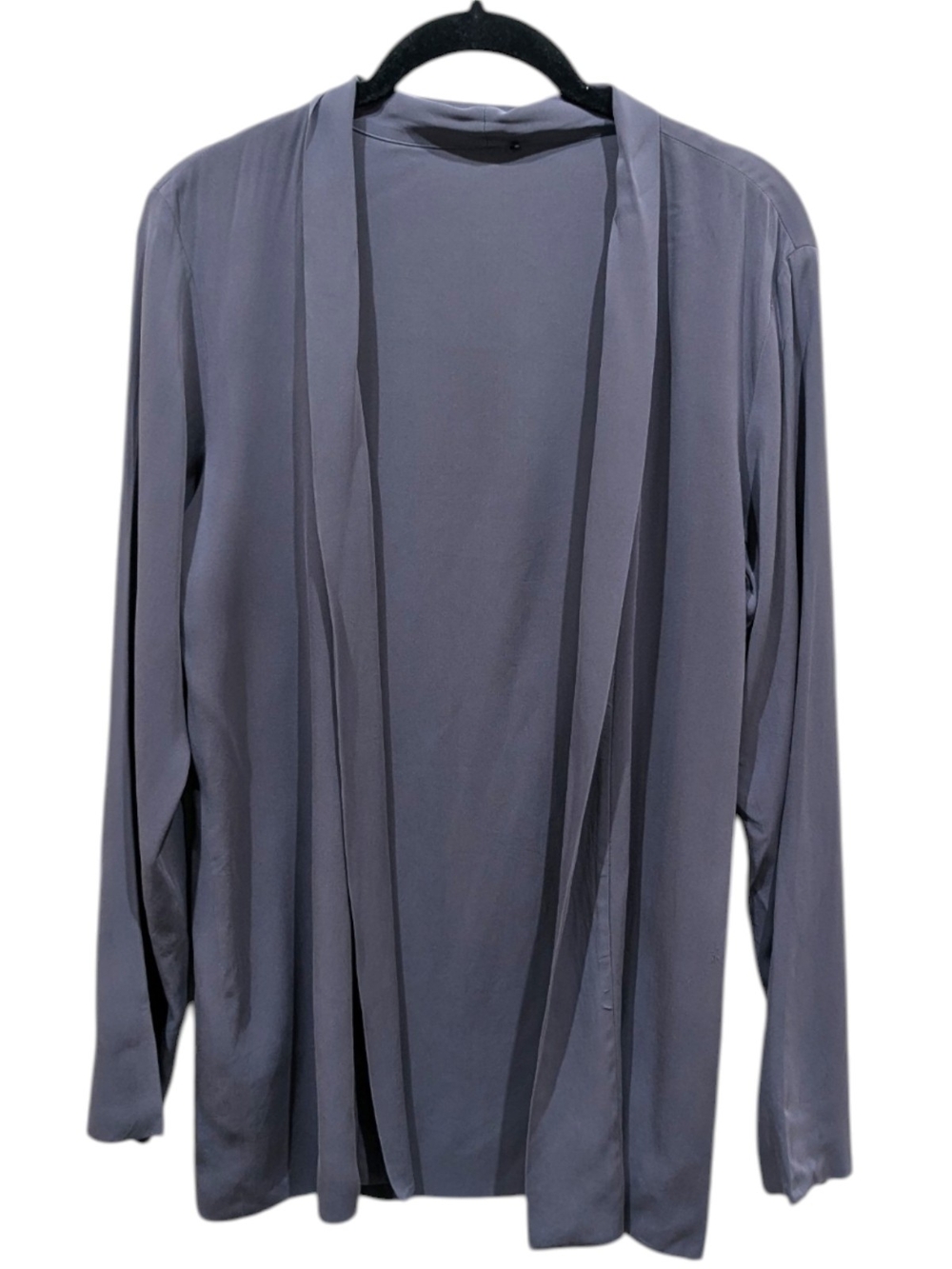 Eileen Fisher Grape Silk Crepe Open Front Fold Collar Layer Topper (M)